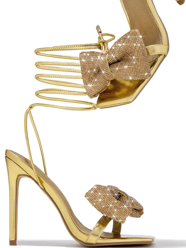 Glitter Bow Tie Open Toe Heels