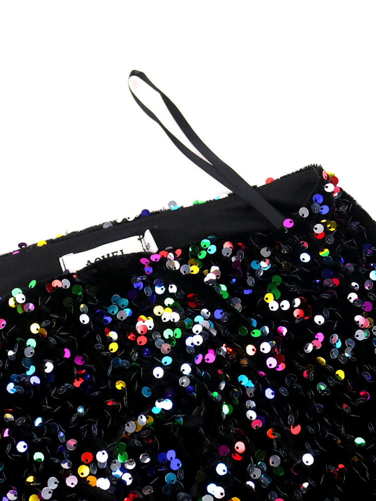 One Shoulder Sequin Ruffle Patchwork Mini Dresses