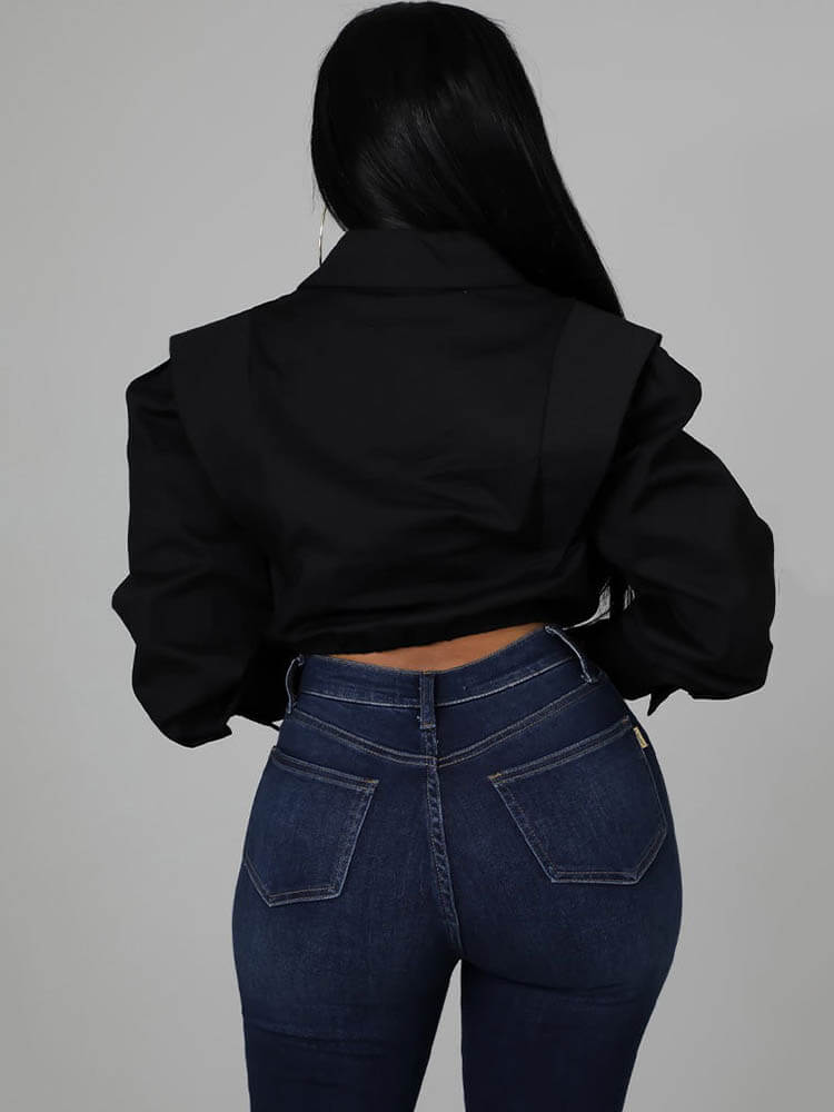 Long Sleeve V Neck Crop Top
