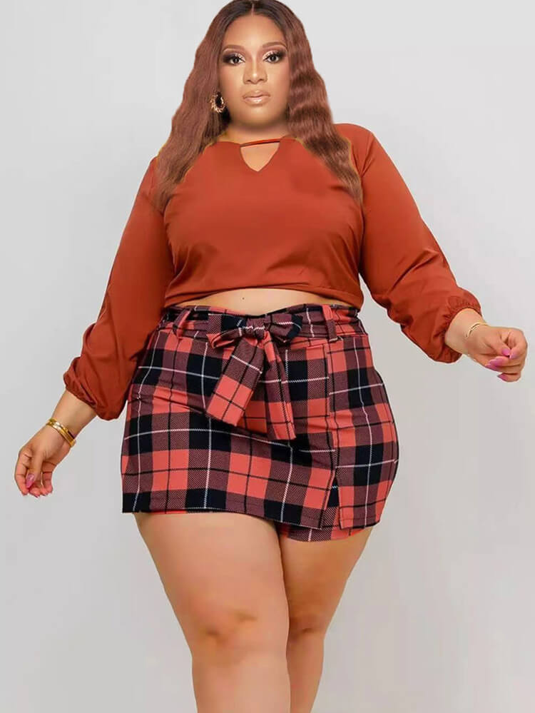 Long Sleeve Crop Top & Short Pantskirt