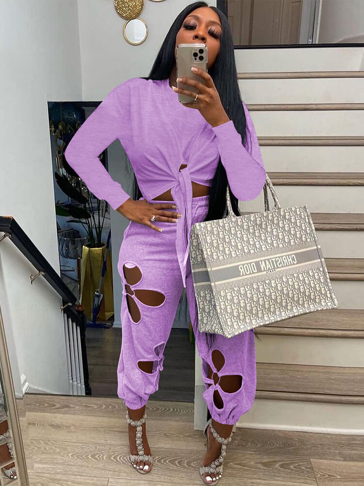 Two Piece Knot Crop Top & Long Pants