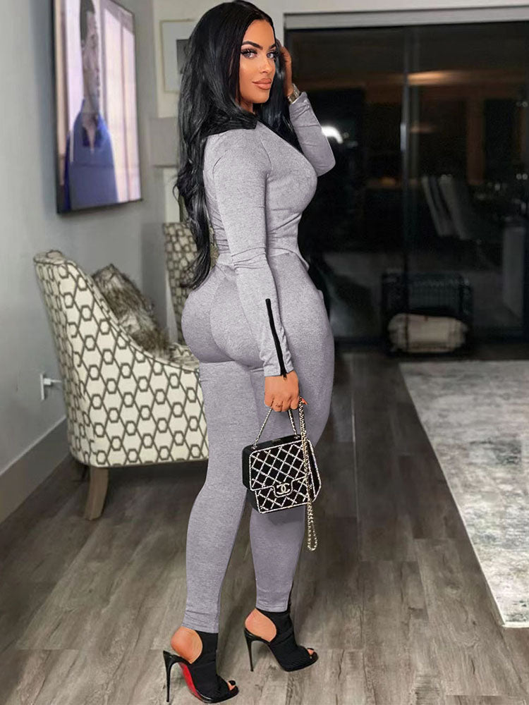 Two Piece Zipper Crop Tops & Pants