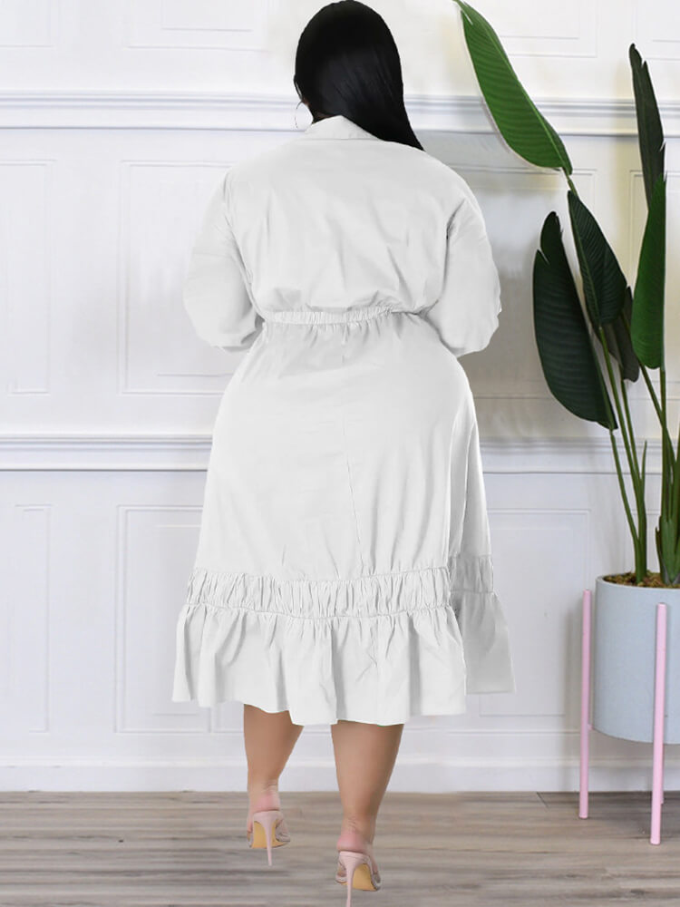 Long Sleeve Lace Up Solid Midi Dresses