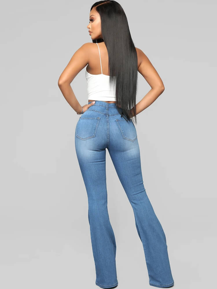 Denim Solid Color Bodycon Flare Pants