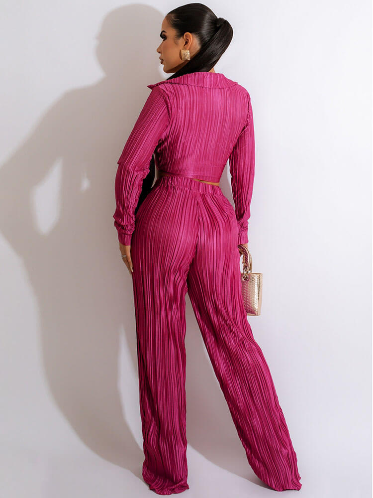Two Piece Tie Up Ruched Wide Leg Outfits