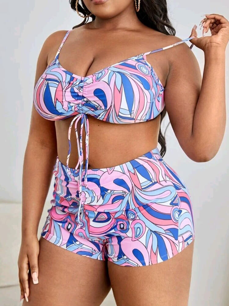 Plus Size Three Piece Floral Print Short Sets