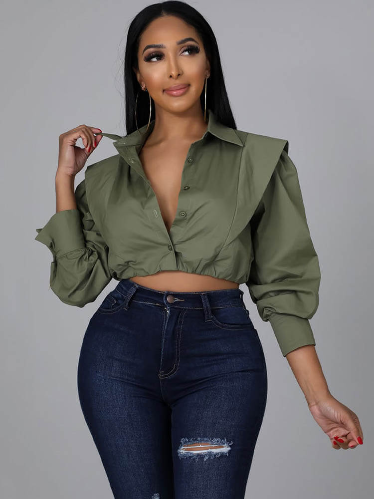 Long Sleeve V Neck Crop Top