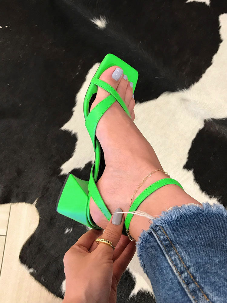 Crisscross Square Chunky Open Toe Heels