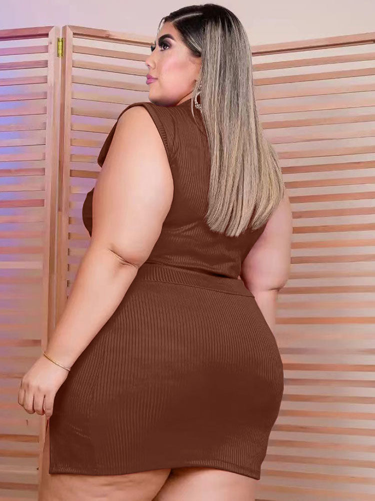 Two Piece Plus Size Ruched Skirt Suits