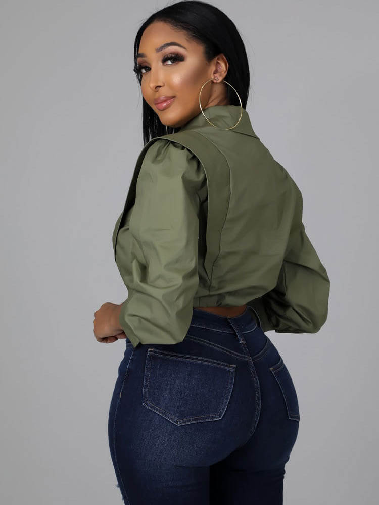 Long Sleeve V Neck Crop Top