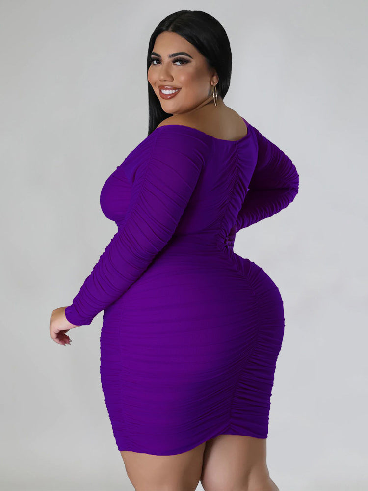 Mesh Patchwork Ruched Plus Size Mini Dresses