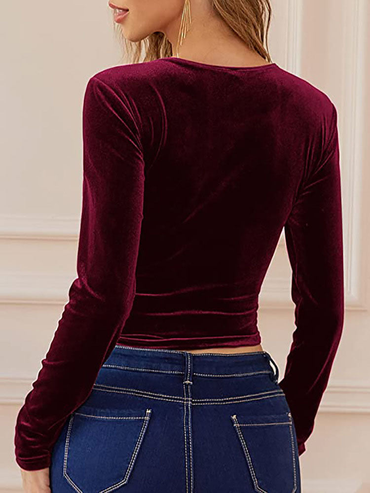 Long Sleeve Velvet Crop Tops