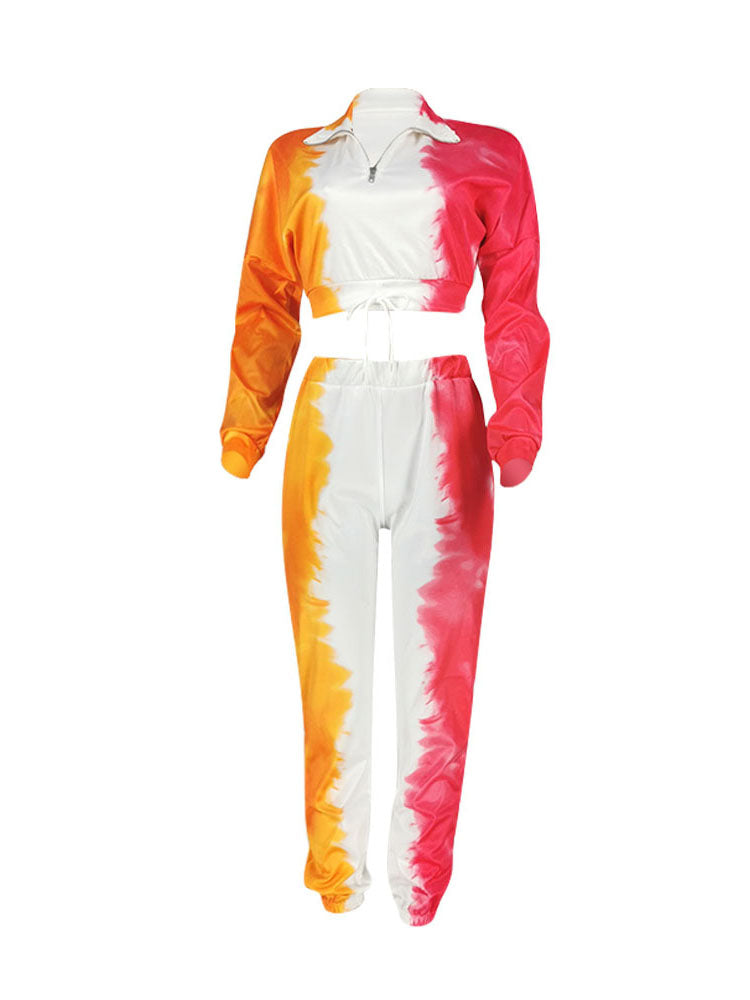 Two Piece Tie Dyed Print Pant Suits