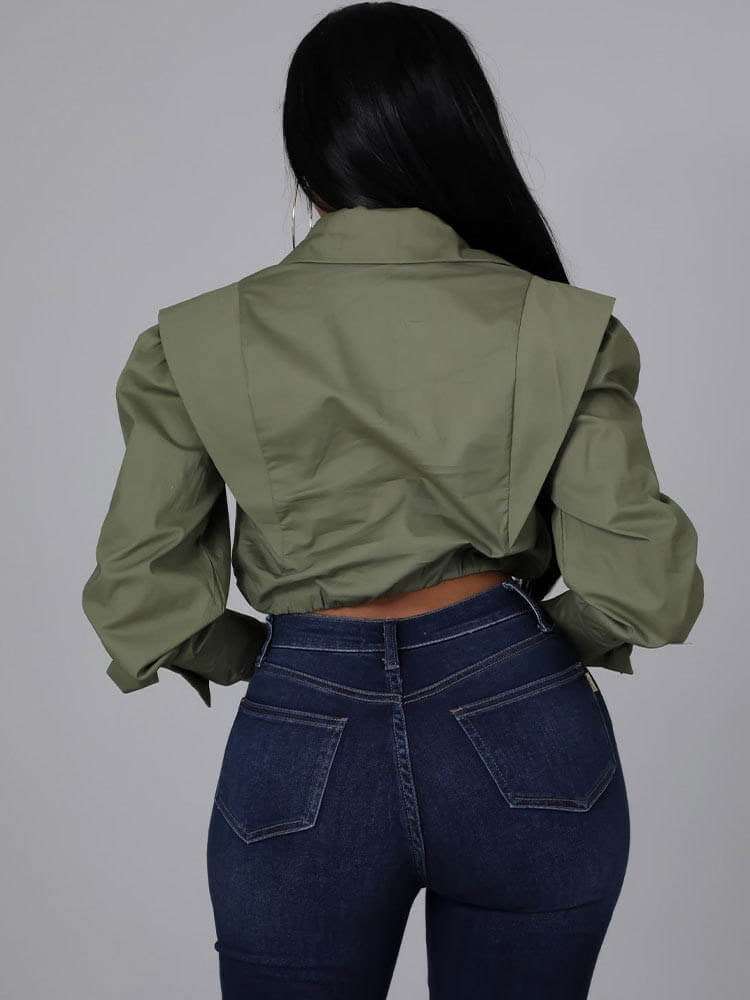 Long Sleeve V Neck Crop Top