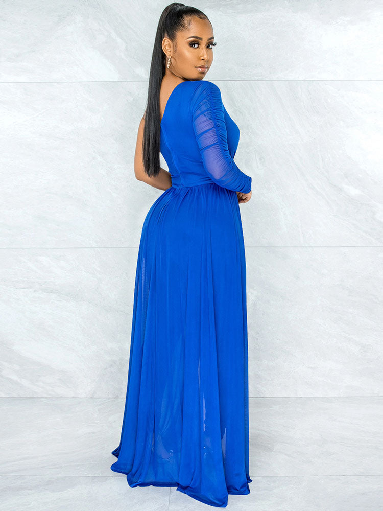 Mesh Patchwork One Shoulder Long Sleeve Jumpsuits