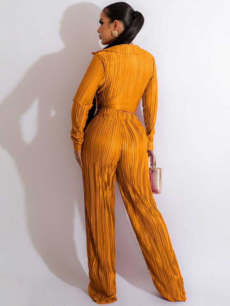 Two Piece Tie Up Ruched Wide Leg Outfits