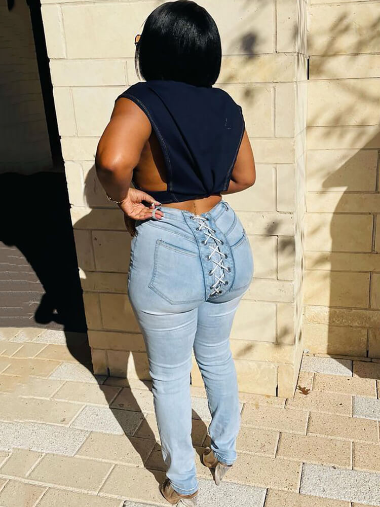 Denim Sleeveless Button Down Crop Tops