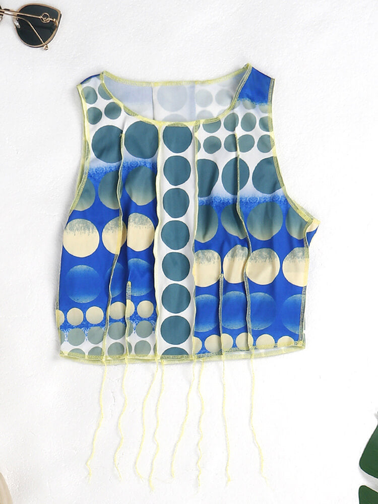 Two Piece Sleeveless Print Crop Top & Bodycon Shorts