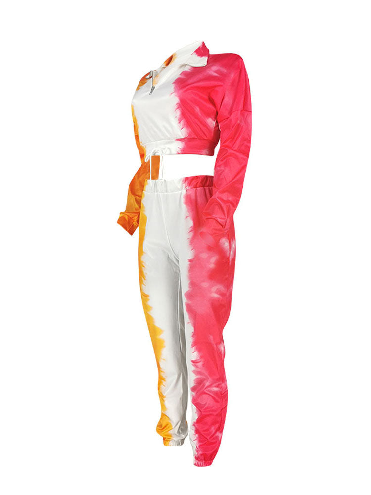 Two Piece Tie Dyed Print Pant Suits