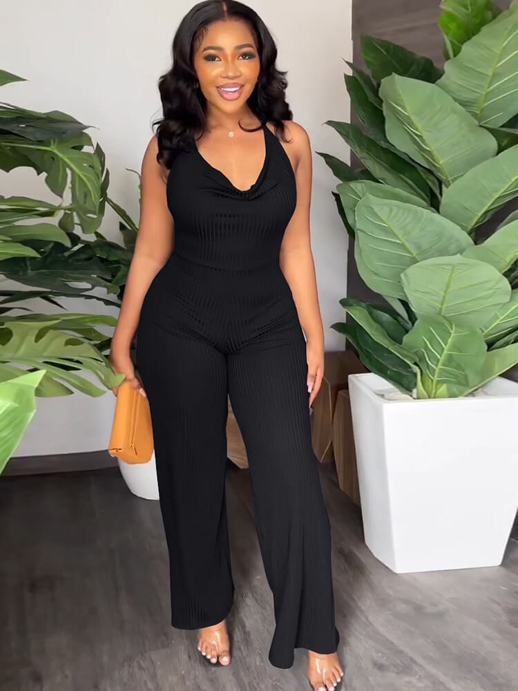 Halter Cowl Neck Wide Leg Flares Jumpsuits