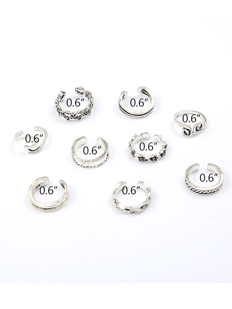 Nine Piece Adjustable Opening Toe Rings Sets