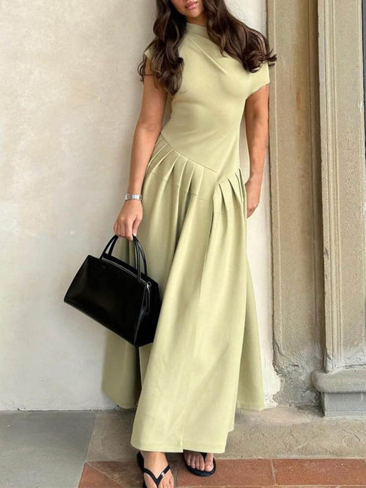 Elegant Slope Neck Slim Fit Large Hem Maxi Dress