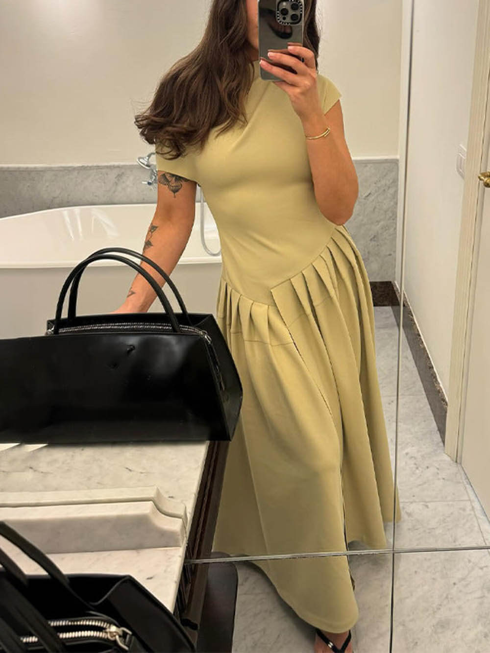 Elegant Slope Neck Slim Fit Large Hem Maxi Dress