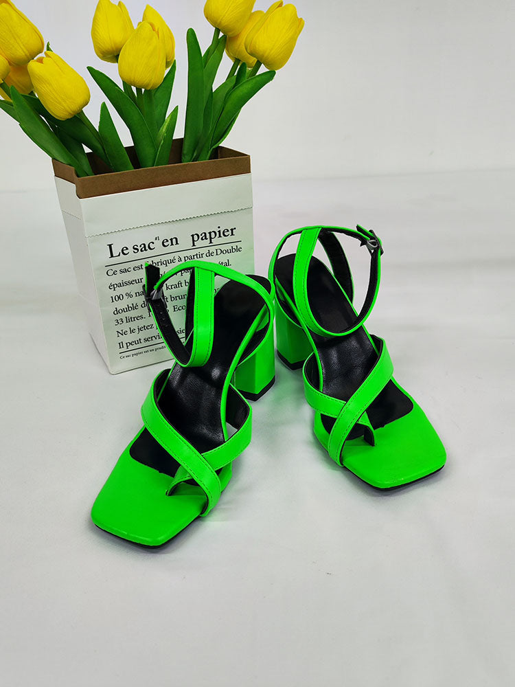 Crisscross Square Chunky Open Toe Heels