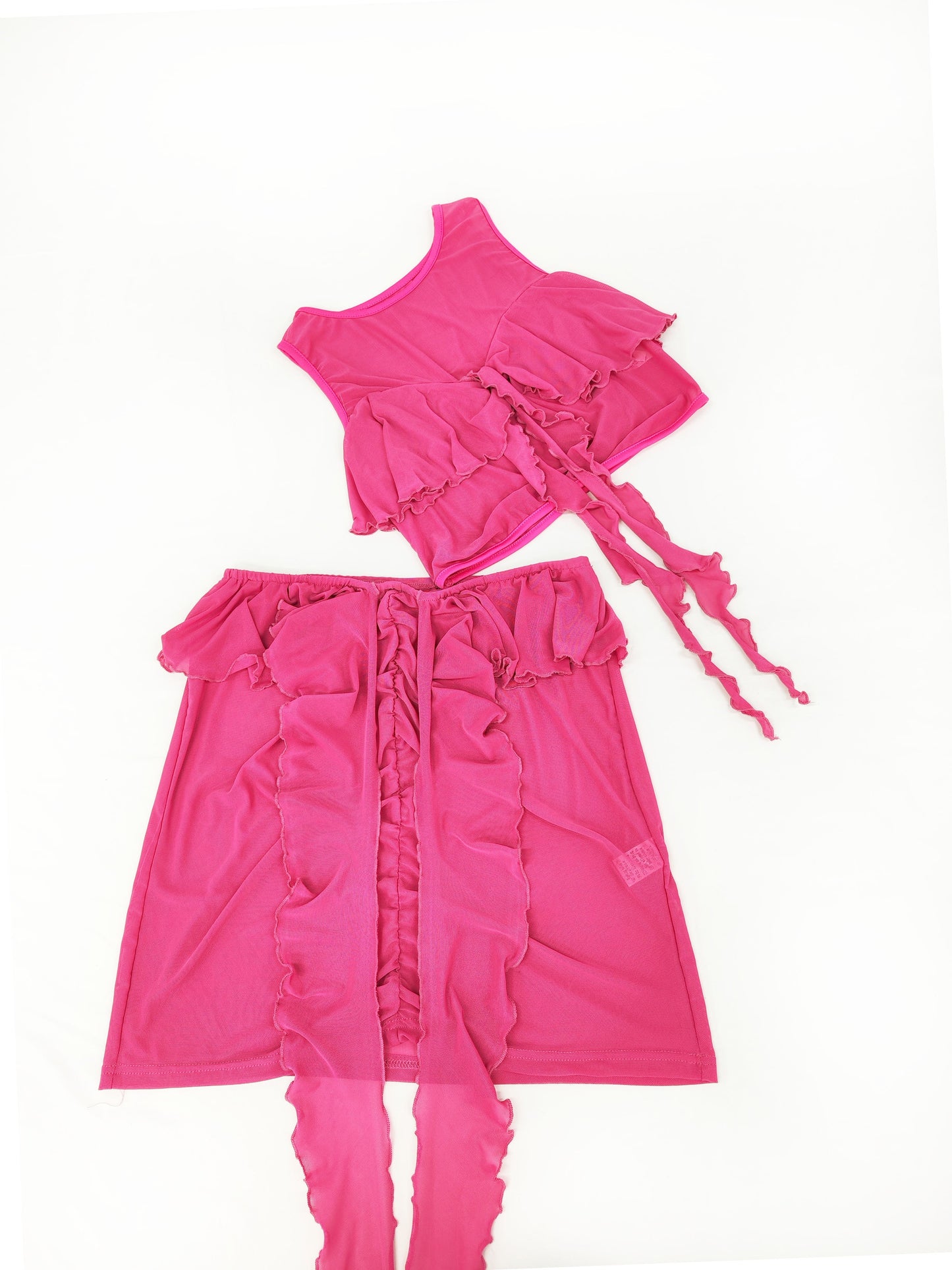 Mesh Sleeveless Ruffled Hem Vest and Skirt Set