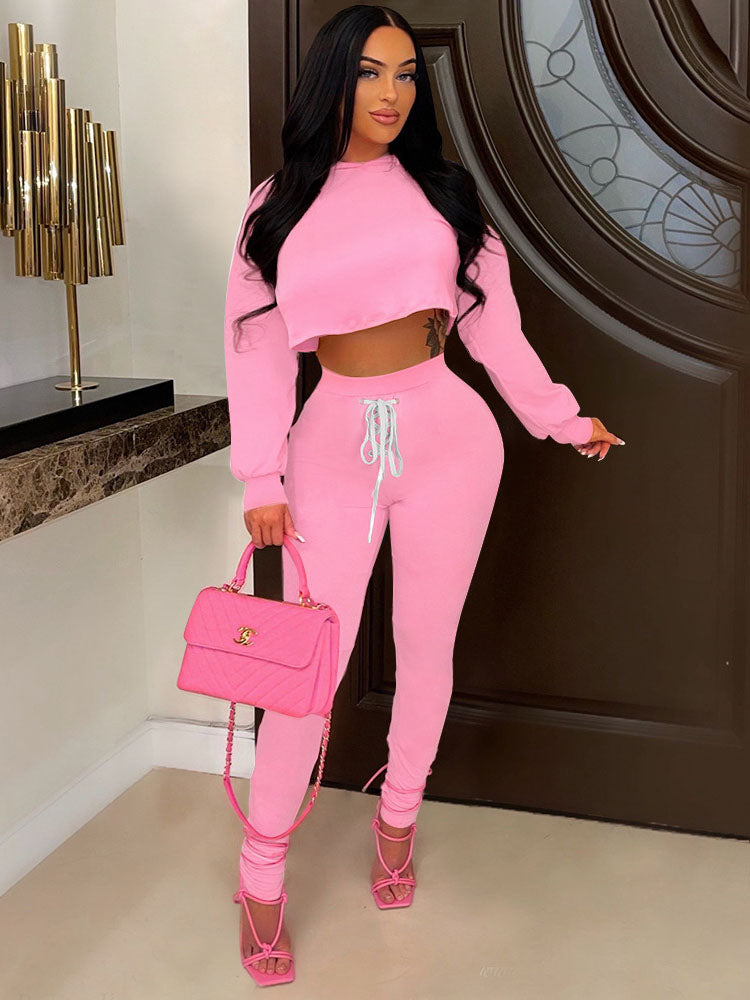 Two Piece Crop Tops & Drawstring Pants