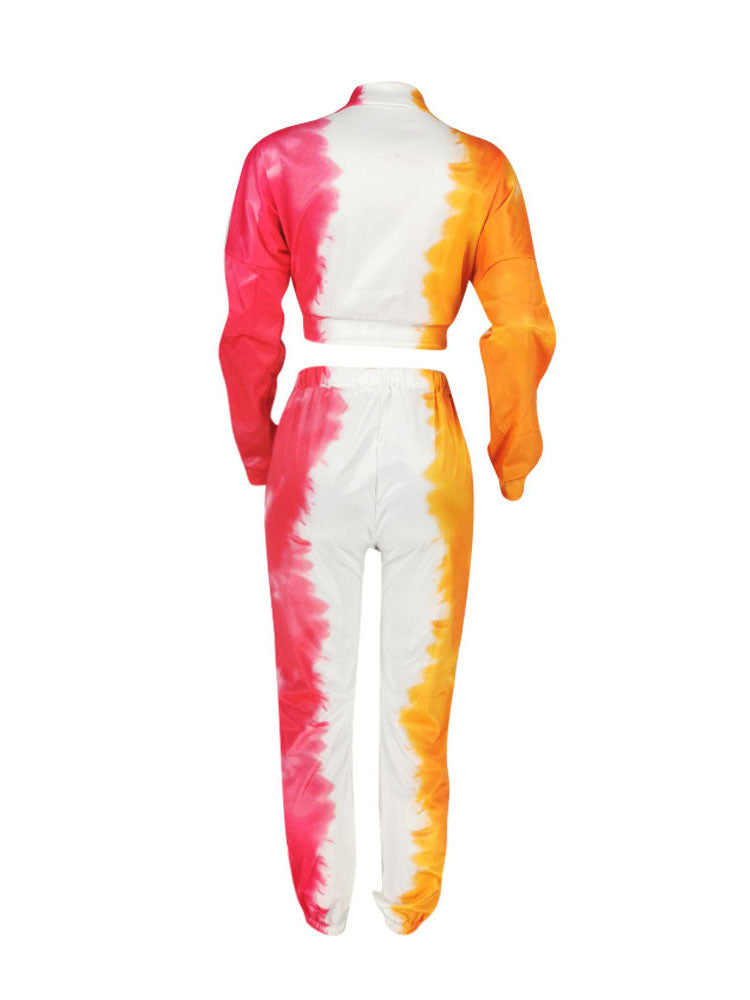 Two Piece Tie Dyed Print Pant Suits