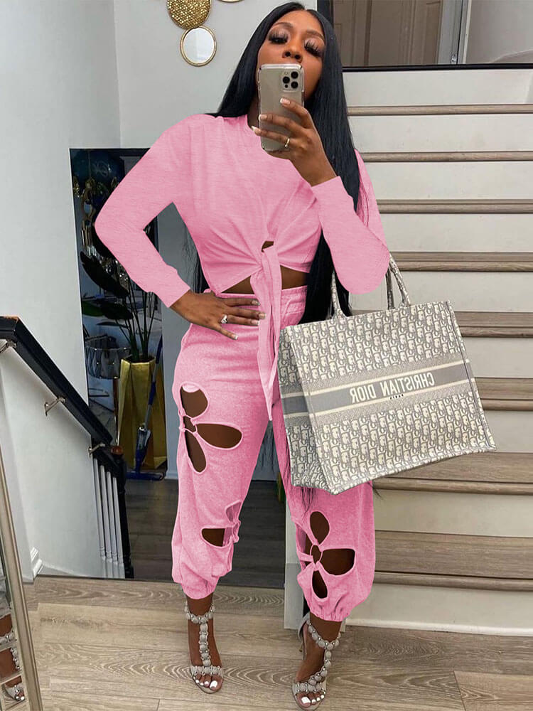 Two Piece Knot Crop Top & Long Pants