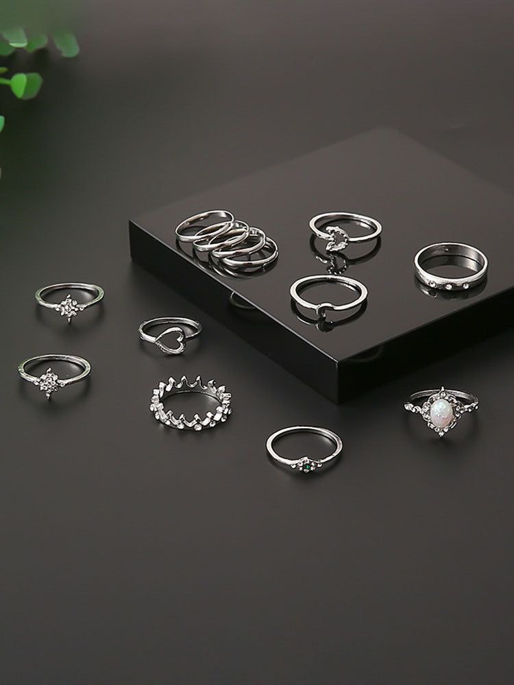 Eleven Piece Pearl Rhinestone Rings Sets
