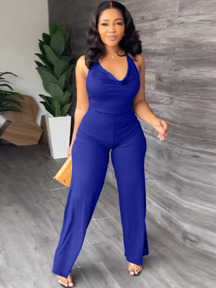 Halter Cowl Neck Wide Leg Flares Jumpsuits