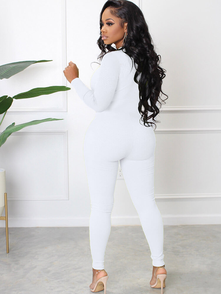 Long Sleeve Zipper Front Bodycon Jumpsuits