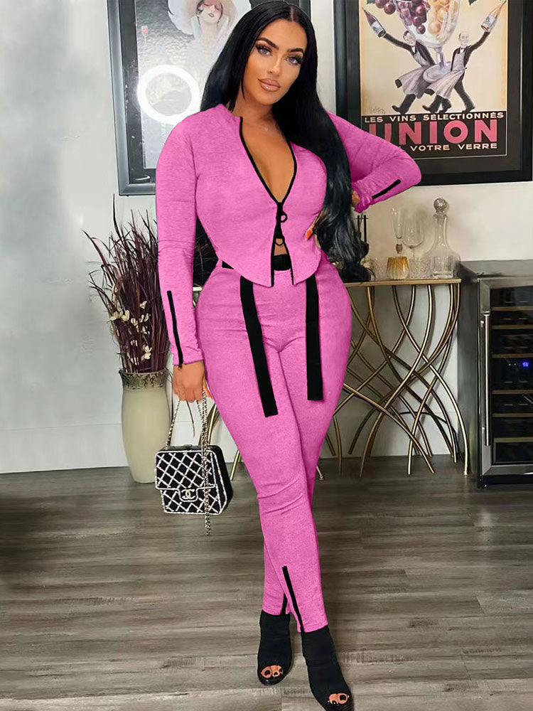 Two Piece Zipper Crop Tops & Pants