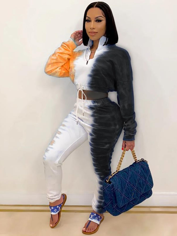 Two Piece Tie Dyed Print Pant Suits