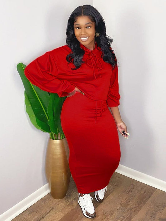 Two Pieces Scoop Neck Rib Crop Top & Bodycon Skrit