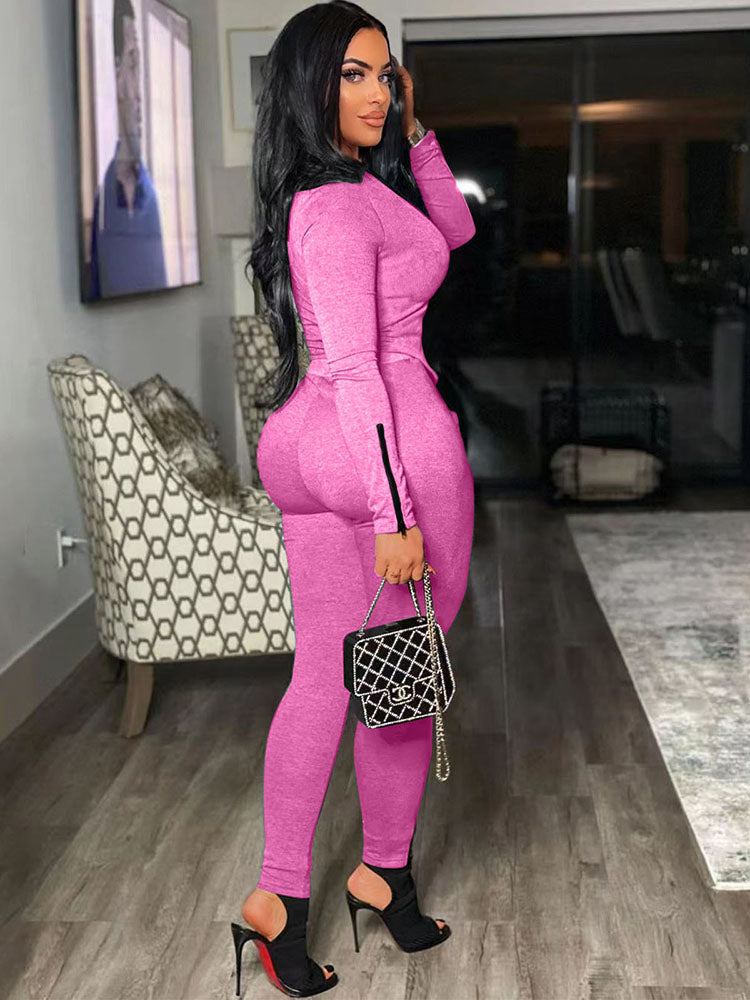 Two Piece Zipper Crop Tops & Pants