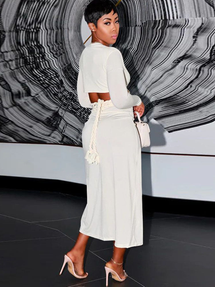 Two Piece Crop Tops & Side Split Midi Skirts