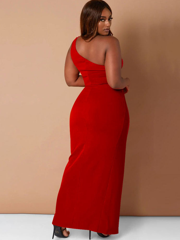 Plus Size One Shoulder Sleeveless Maxi Dresses