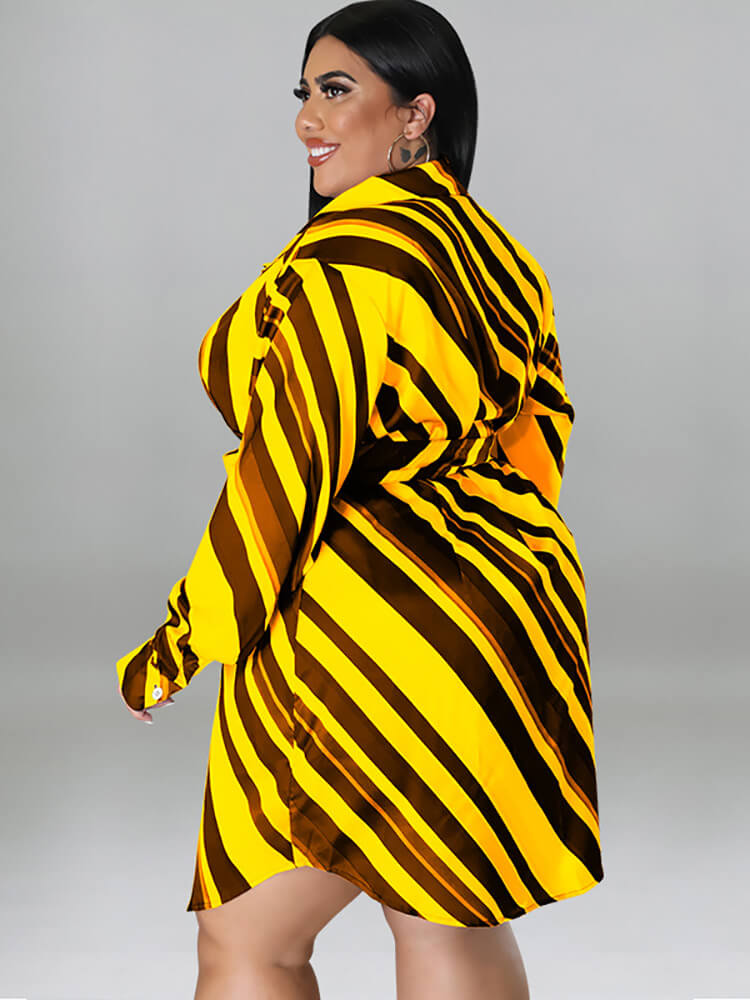 Long Sleeve Striped Mini Dresses With Belt