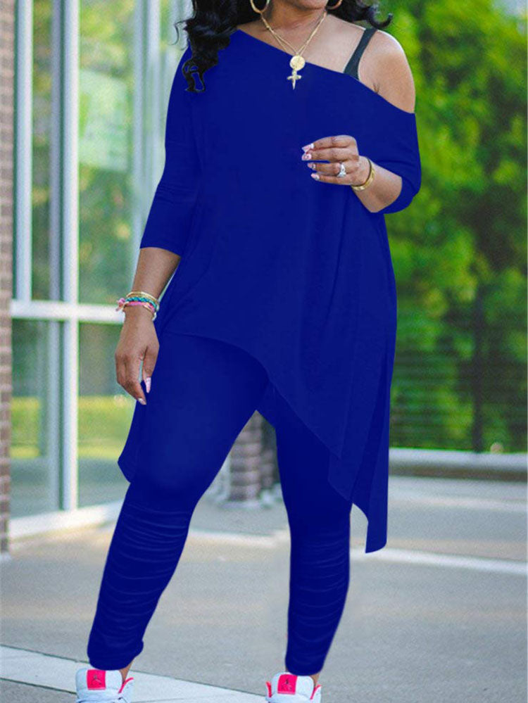 Plus Size Two Piece One Shoulder Tops+ Pants