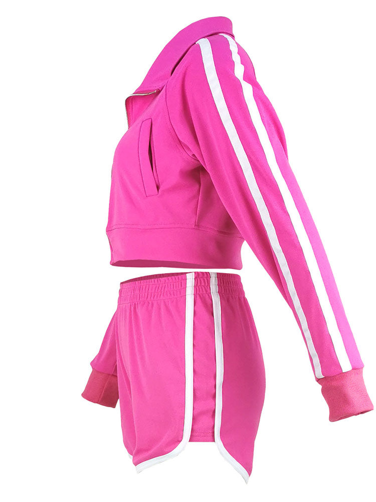 Two Piece Stripe Crop Top & Shorts TrackSuit