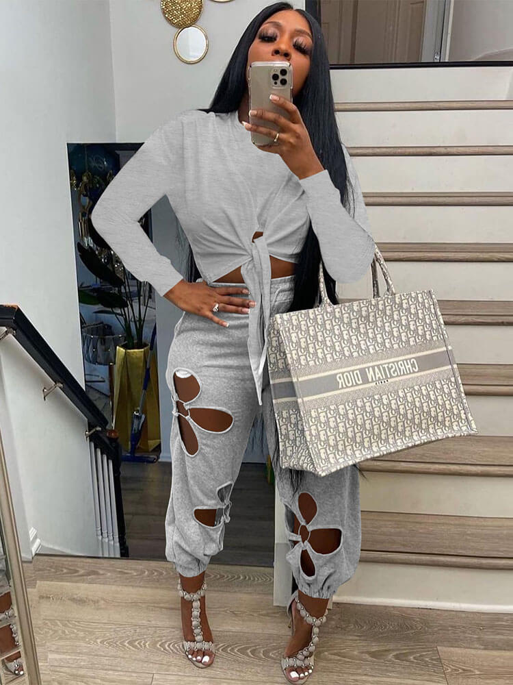 Two Piece Knot Crop Top & Long Pants