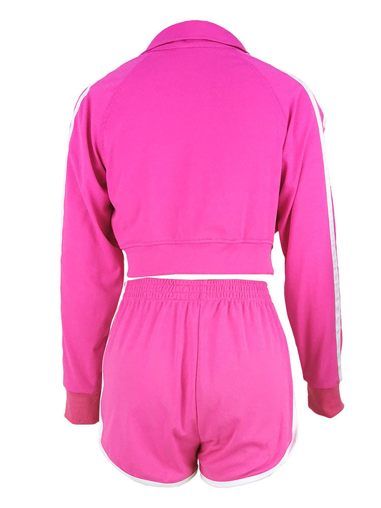 Two Piece Stripe Crop Top & Shorts TrackSuit