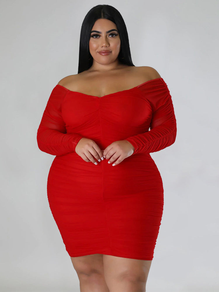Mesh Patchwork Ruched Plus Size Mini Dresses