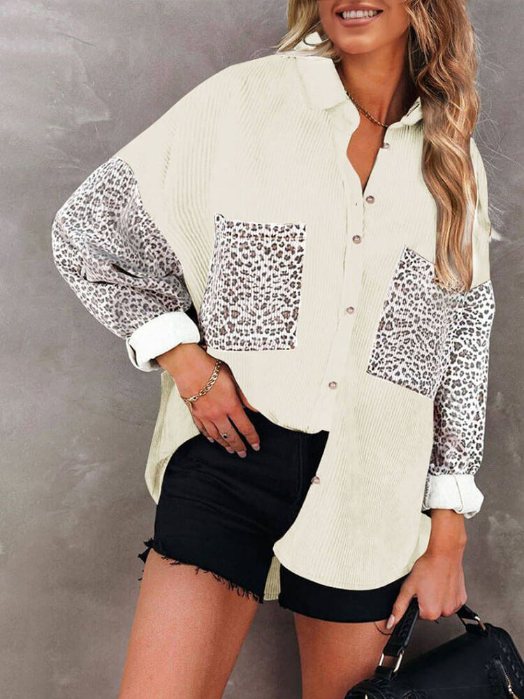 Leopard Patchwork Button Down Shirt