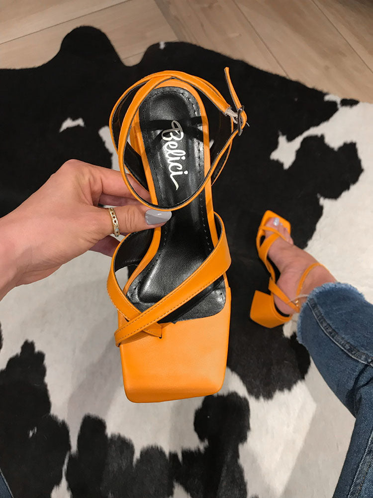 Crisscross Square Chunky Open Toe Heels