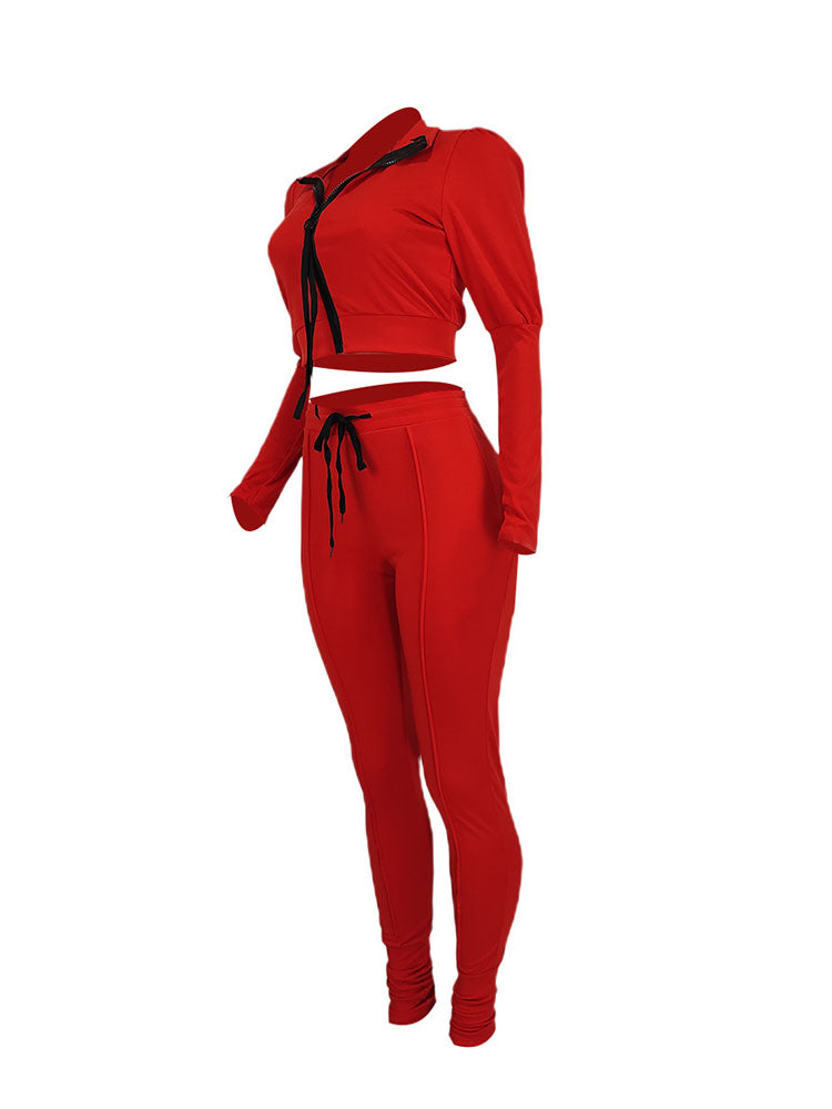 Two Piece Zipper Crop Tops & Drawstring Pants